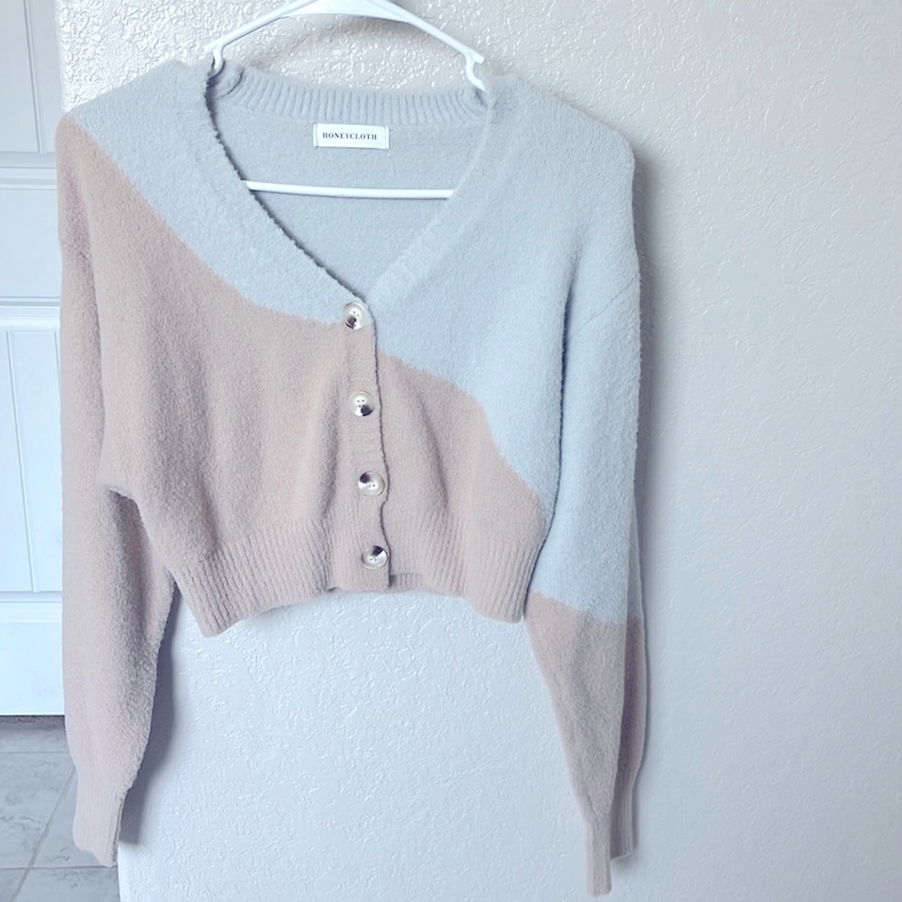Moody Color Block Cardigan, Cropped Sweater